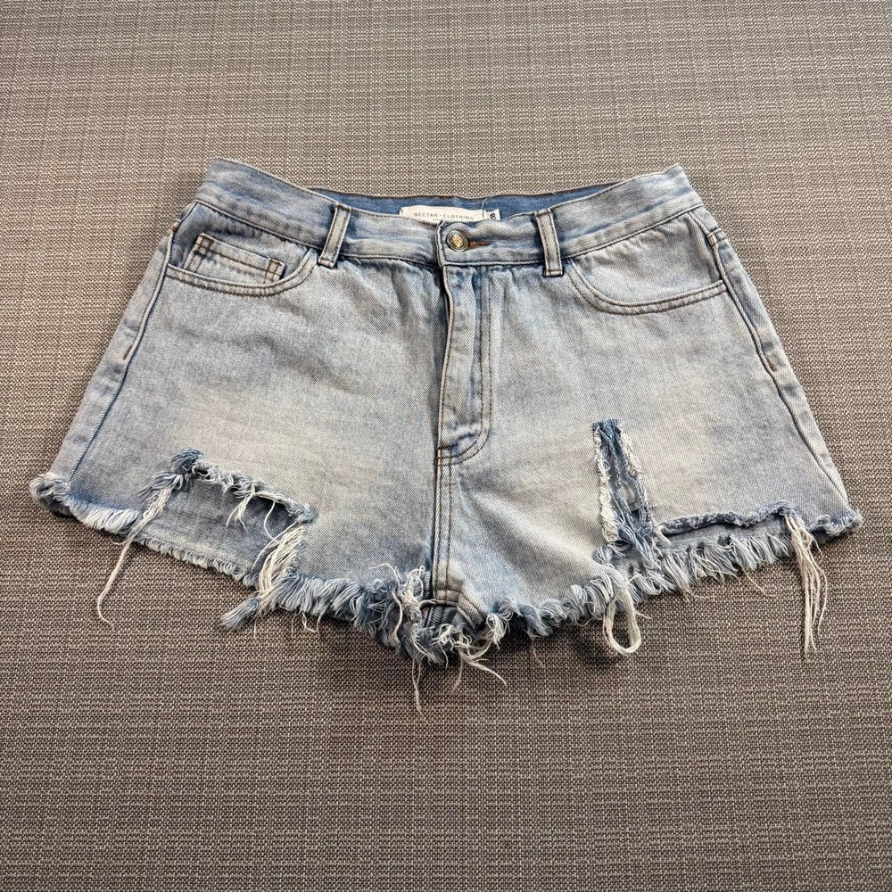 Nectar Clothing light wash distressed denim shorts.